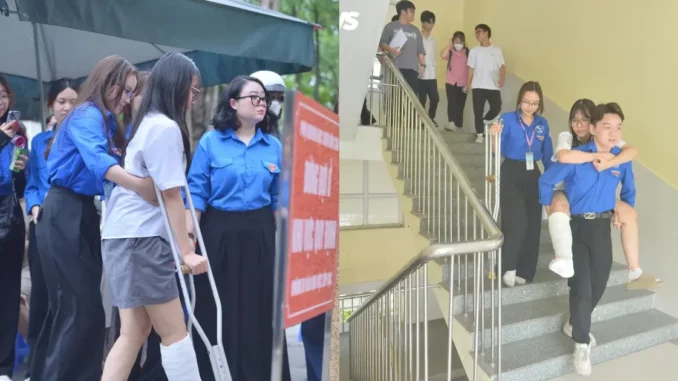 N.ữ sin.h nén đau chống nạng đi thi, bật khóc vì làm bài không như ý N.ữ sin.h nén đau chống nạng đi thi, bật khóc vì làm bài không như ý