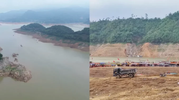 Mực nước tụt 40m, hồ Hòa Bình xuất hiện khung cảnh chưa từng thấy Mực nước tụt 40m, hồ Hòa Bình xuất hiện khung cảnh chưa từng thấy