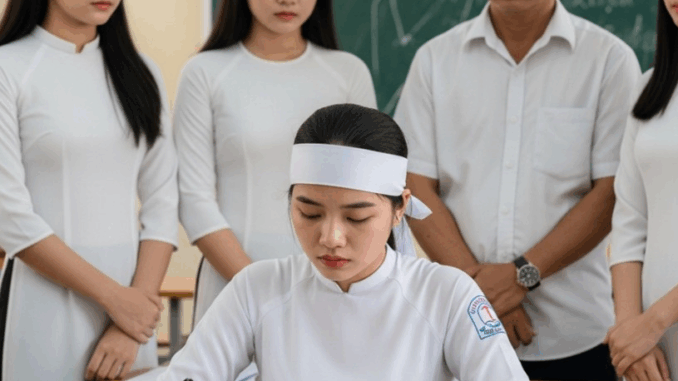 Nữ sinh đội khăn tang đi thi – câu chuyện phía sau khiến cả trường rơi lệ… Nữ sinh đội khăn tang đi thi – câu chuyện phía sau khiến cả trường rơi lệ…